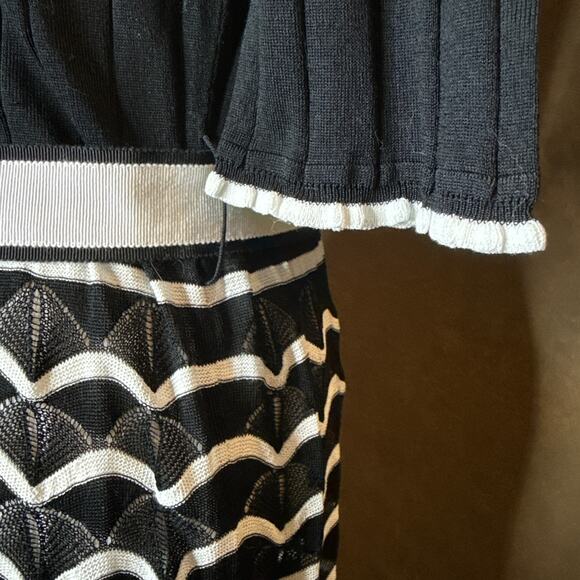 Giorgio Grati Italy Black White Knit Dress Size 46 Scallop Hem $1200 Tag NWT - Picture 4 of 12